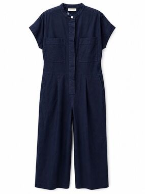 Everlane Navy Short-Sleeve Wide-Leg Utility Jumpsuit